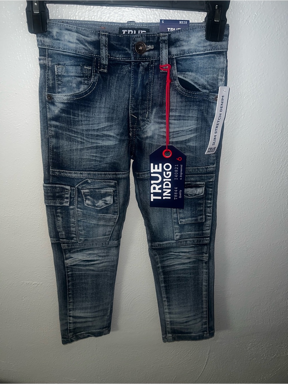 NWT Indigo Boys Washed Blue Cargo Skinny Jeans